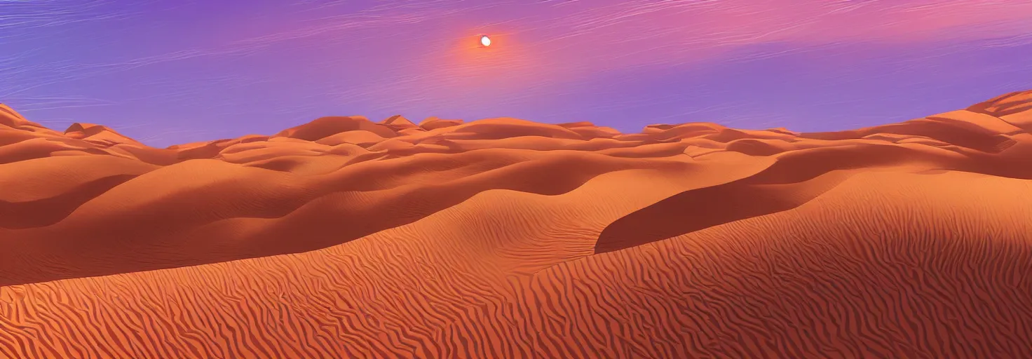 Prompt: Dunes desert, vector art, trending on artstation, 30mm, by Noah Bradley