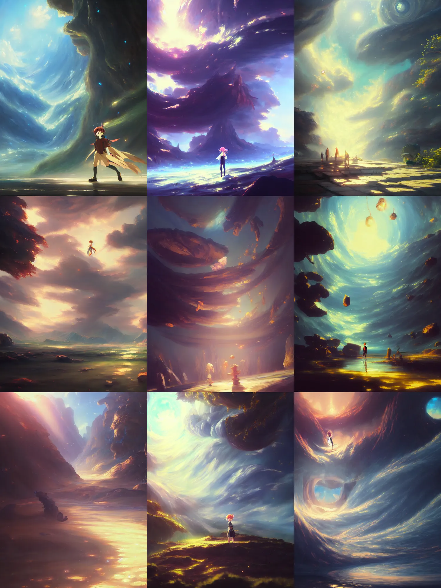 Prompt: classical oil painting of anime environment concept art featuring an oppressive gravity spell, fantasy, trending on artstation, stylistic, brush strokes, oil, canvas, by kawacy and makoto shinkai