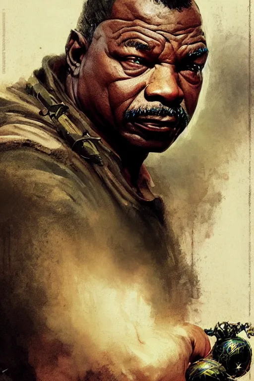 Prompt: carl weathers, sorcerer, lord of the rings, tattoo, decorated ornaments by carl spitzweg, ismail inceoglu, vdragan bibin, hans thoma, greg rutkowski, alexandros pyromallis, perfect face, fine details, realistic shaded