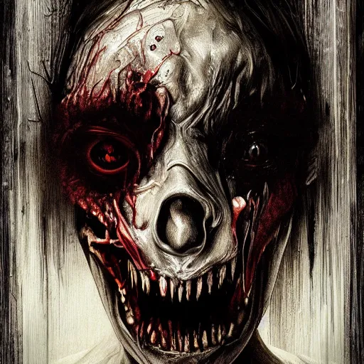 Prompt: hyper realistic detailed creepy horrific maniac portrait of layers of fear