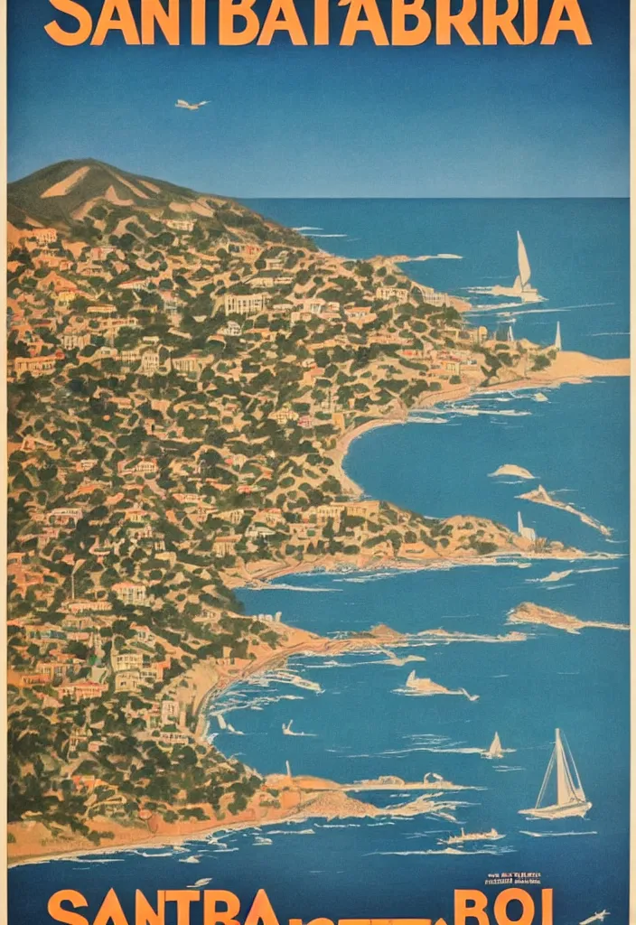 Image similar to a vintage 1 9 6 0's movie poster about santa barbara, california,