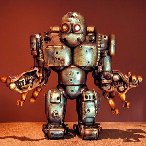 Image similar to cute metallic rusted old cyberpunk dark monster