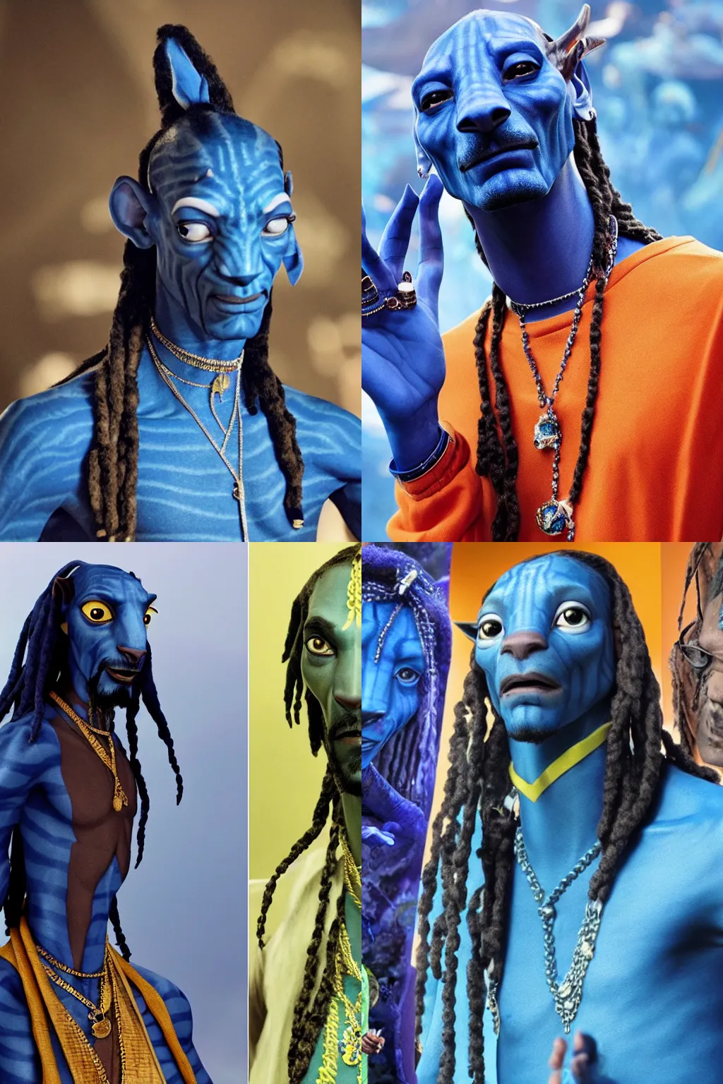 Prompt: snoop dogg as a blue skinned na\'vi in avatar by james cameron