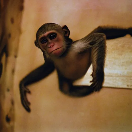 Prompt: monkey giving birth 35mm film