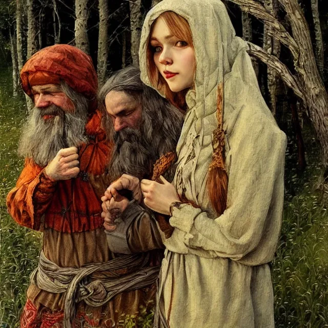 Image similar to russian folk fairytales, an ultrafine detailed painting, academic art, detailed realistic faces, artstation, by pavel korin, viktor vasnetsov