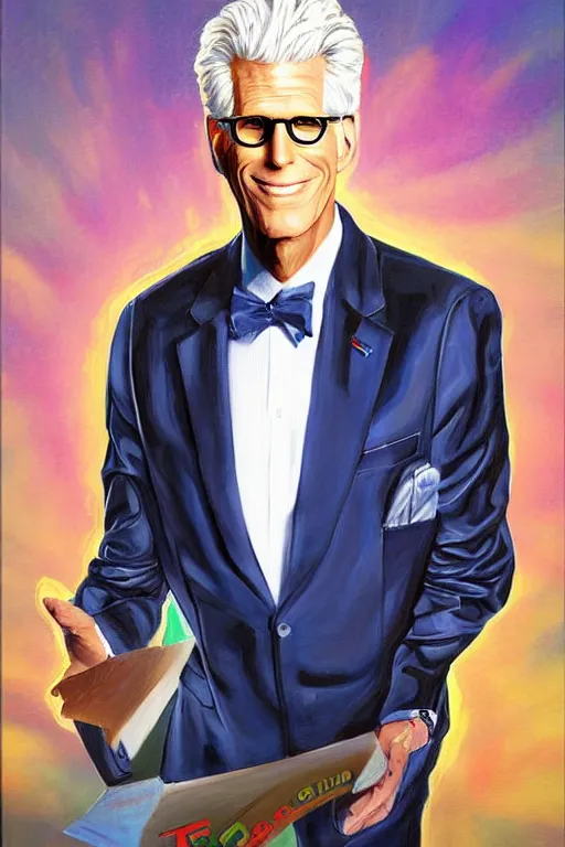 Image similar to a painting of ted danson in the good place, art by diego fazio