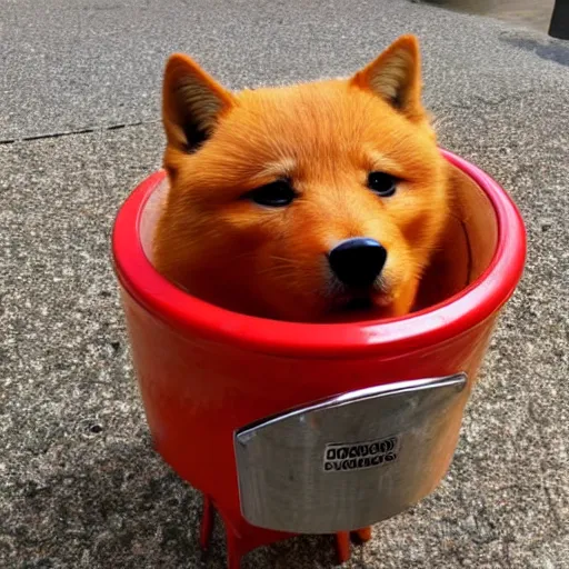 Image similar to doge trapped in tomato sauce pot