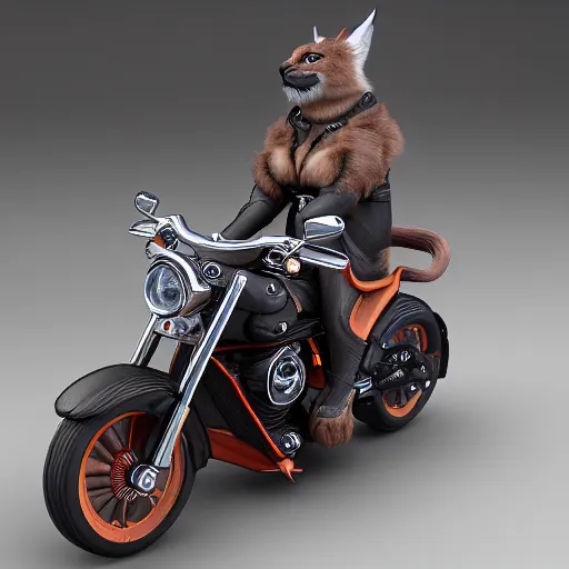 Image similar to cute caracal riding a harley davidson motorcycle, hyper detailed, digital art, trending in artstation, cinematic lighting, studio quality, smooth render, unreal engine 5 rendered, octane rendered