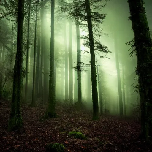 Image similar to dark forest with bio luminicent plant, moody , cinematic lighthing, dark