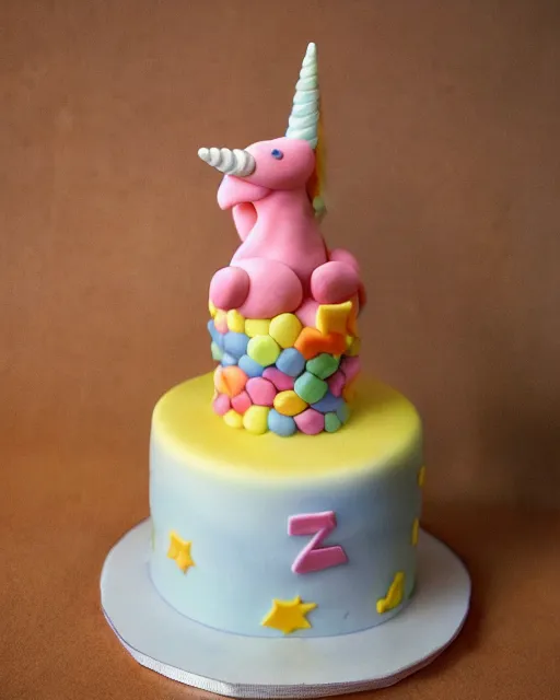 Image similar to photo of a childrens birthday cake unicorn designed by beksinski, bokeh