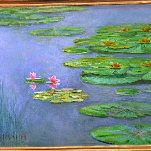 Prompt: in the style of Monet, a boy is Looking at the lotus in the lake,very high details, facial details