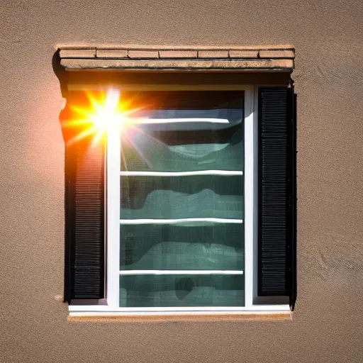 Image similar to the sun reflecting on a window, 8k