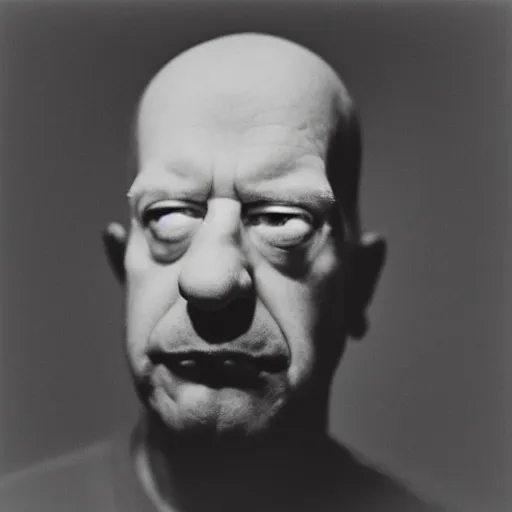 Prompt: portrait of Homer Simpson by Diane Arbus, 50mm, black and white