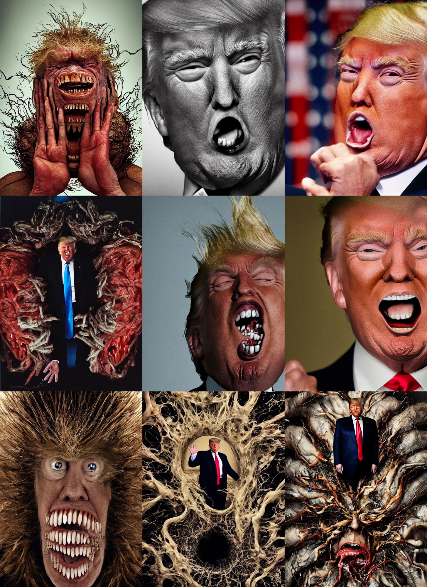 Prompt: donald trump's disgusting true form bursting from within, photograph by annie leibovitz
