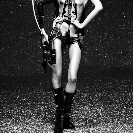 Image similar to fashion photography of an extraterrestrial model, holding a leather whip, wearing demobaza fashion, inside berghain, berlin fashion, harness, futuristic fashion, dark minimal outfit, photo 3 5 mm leica, hyperdetail, berghain, 8 k, very detailed, photo by nick knight