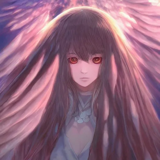 Prompt: A realistic anime painting of a celestial goddess with glowing silver eyes. digital painting by Sakimichan, Makoto Shinkai, Rossdraws, Pixivs and Junji Ito, digital painting. trending on Pixiv. SFW version —H 1024
