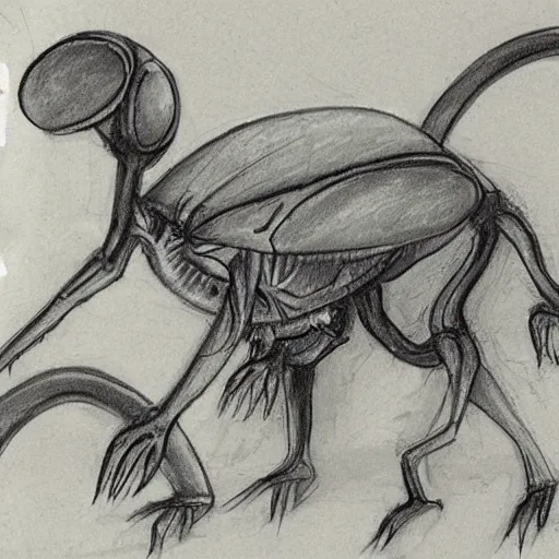 Image similar to a sketch of alien animals from another planet, found in the logbook of an explorer