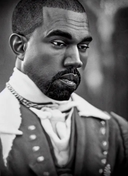 Image similar to portrait kanye west as emperor napoleon in django unchained, splash art, movie still, cinematic lighting, long lens, shallow depth of field, bokeh, anamorphic lens flare, 8 k, hyper detailed, 3 5 mm film grain