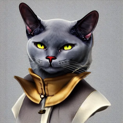 Image similar to gray burmese cat in pirate tricorn, artstation, fantasy