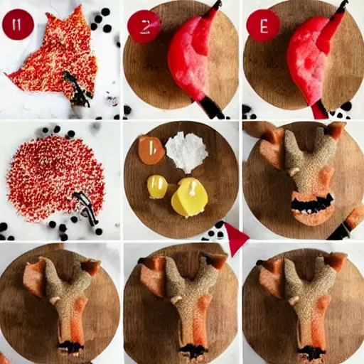 Prompt: making of an edible giraffe in 4 steps, from the beautiful'how to make food art step by step collection ', dslr