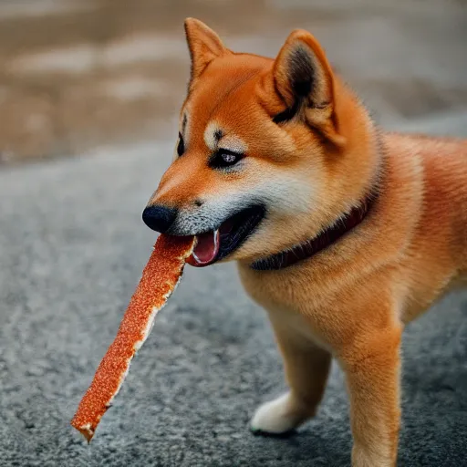 Image similar to a shiba inu eating a carrot, high quality, high resolution