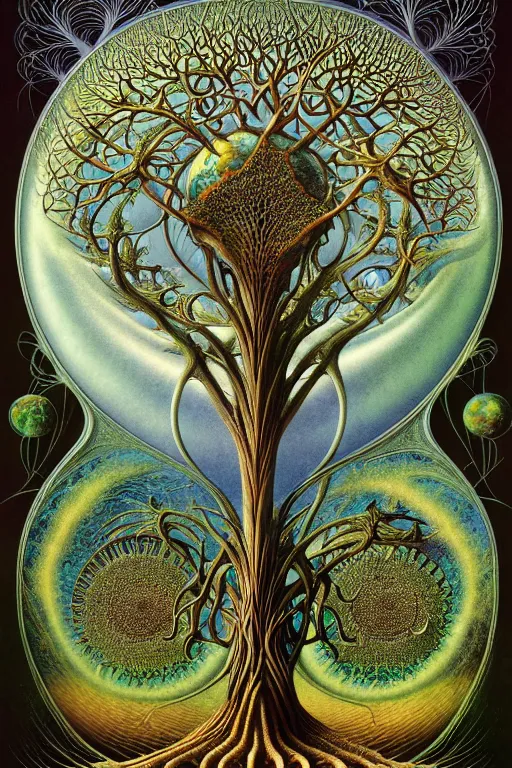 Image similar to tree of life by roger dean and andrew ferez, art forms of nature by ernst haeckel, divine chaos engine, symbolist, visionary, art nouveau, botanical fractal structures, organic, detailed, realistic, surreality