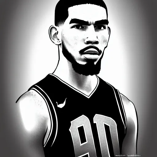 Image similar to Portrait of Boston Celtics Jayson Tatum, Jayson Tatum as Che Guevara, Jayson Tatum as Guerilla Heroica, Black and White, by Alberto Korda, inspiring, dignifying, stoic, stoicism, national archives, digital art, trending on artstation, octane render