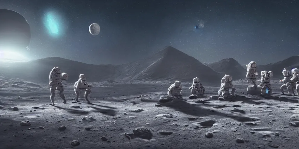 Prompt: Group of aliens chilling on the moon smoking weed, gritty space atmosphere realistic digital art 4K, high quality, Greg Rutkowski, Zabrocki, Karlkka, Jayison Devadas, Phuoc Quan, trending on Artstation, 8K, ultra wide angle, zenith view, pincushion lens effect