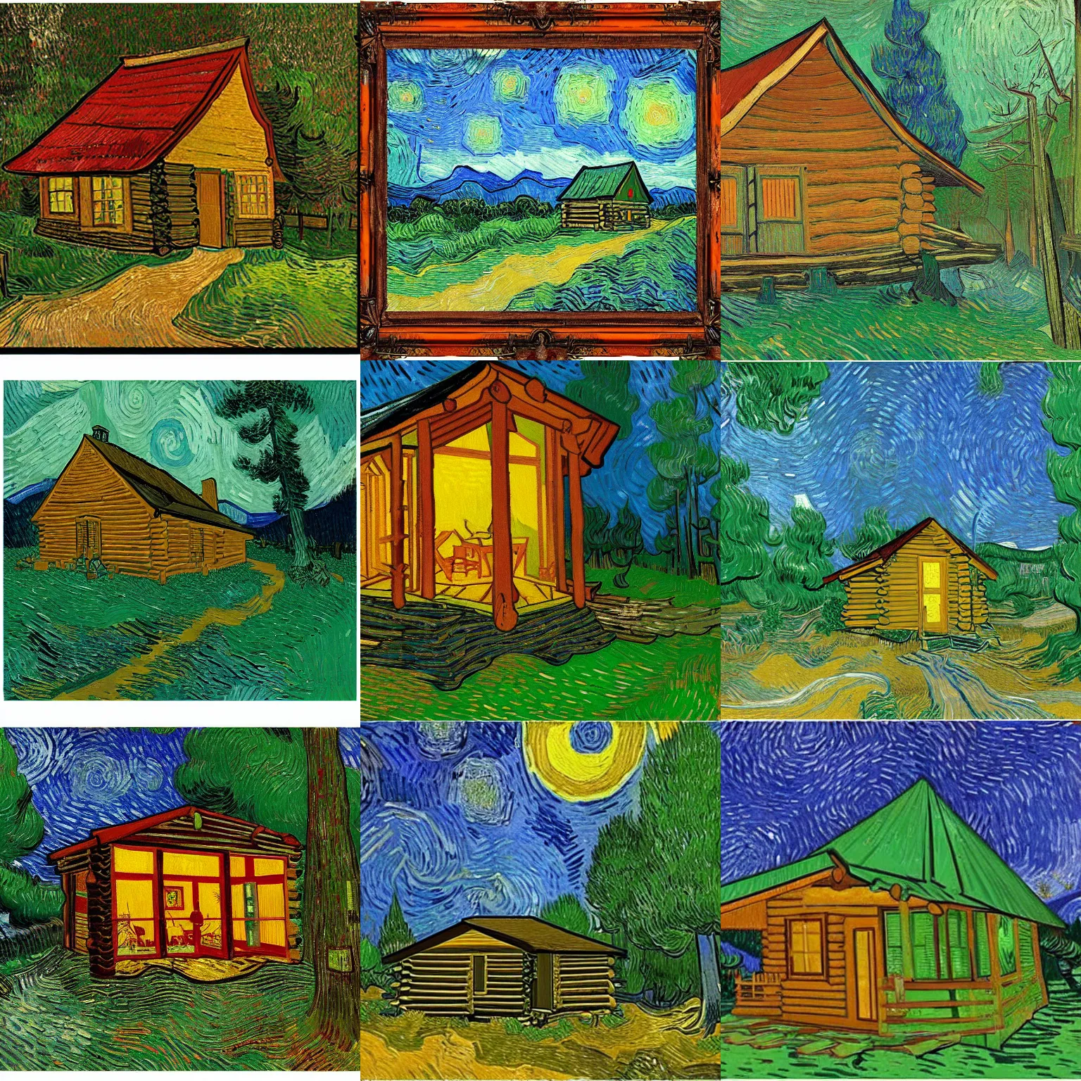 Prompt: [ a log cabin in the forest ] [ van gogh ] [ 1 0 8 0 p ]