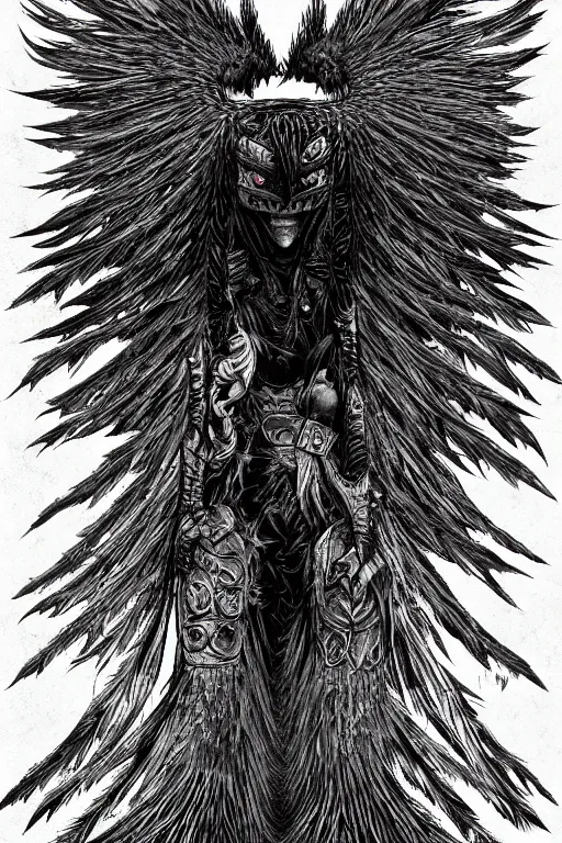 Image similar to raven monster, symmetrical, highly detailed, digital art, sharp focus, trending on art station, kentaro miura manga art style