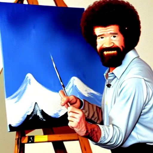 Prompt: Bob ross painting a picture of bob ross