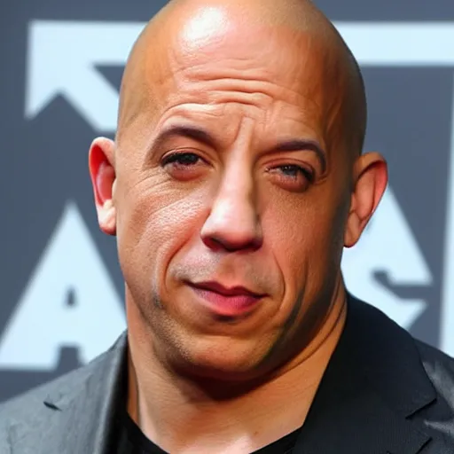 Image similar to Vin Diesel looking very surprised, super surprised, extremely surprised