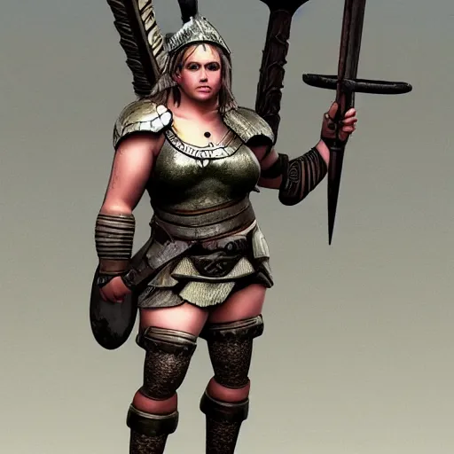 Image similar to full body photo of a thicc valkyrie warrior with weapons