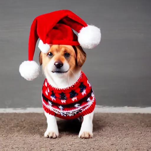 Image similar to dog wearing a christmas jumper cartoon highly detailed, smooth, sharp focus