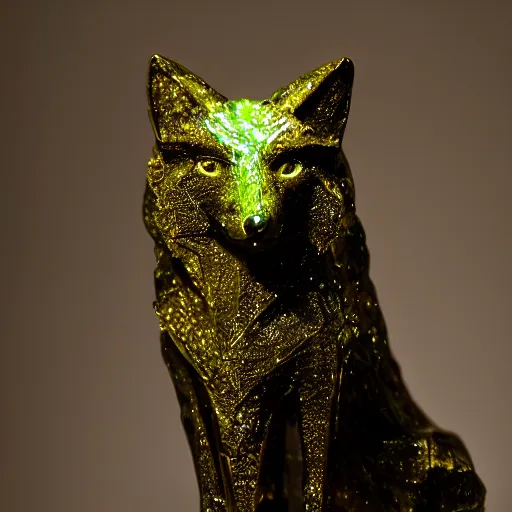 Image similar to Portrait photography of a glowing Emerald fox sculpture