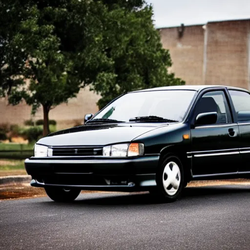 Prompt: 1995 Mitsubishi Lancer, city views, professional photography