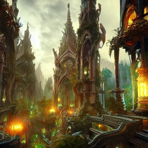 Image similar to ,inside a magical ethereal elven city, highly detailed, 4k, HDR, award-winning, artstation, octane render