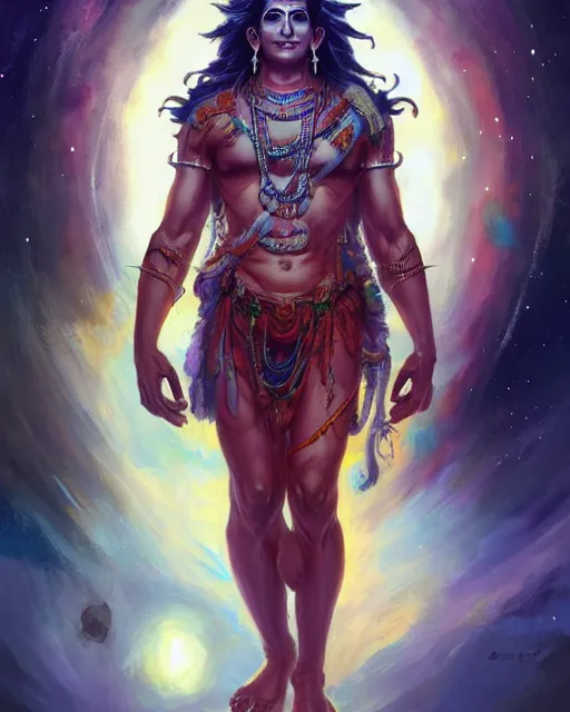 Image similar to full body portrait of Lord Shiva in Outer Space by Stanley Artgerm Lau, WLOP, Rossdraws, frank frazetta, Andrei Riabovitchev, Marc Simonetti, tranding on artstation