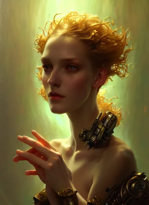 Image similar to organic android, diffuse lighting, fantasy, intricate, elegant, highly detailed, lifelike, photorealistic, digital painting, artstation, illustration, concept art, smooth, sharp focus, art by John Collier and Albert Aublet and Krenz Cushart and Artem Demura and Alphonse Mucha