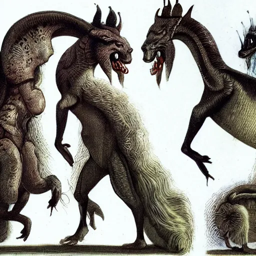 Image similar to bizarre bestiary of repressed unconscious emotional chimera and creatures