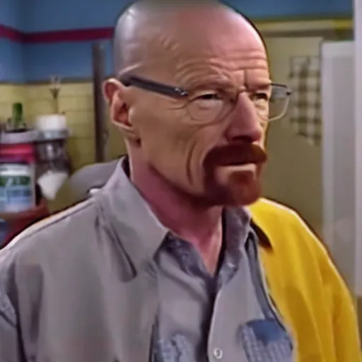 Image similar to a screenshot of Walter White in ICarly (2008) low quality, vhs quality, aired on Nickelodeon,