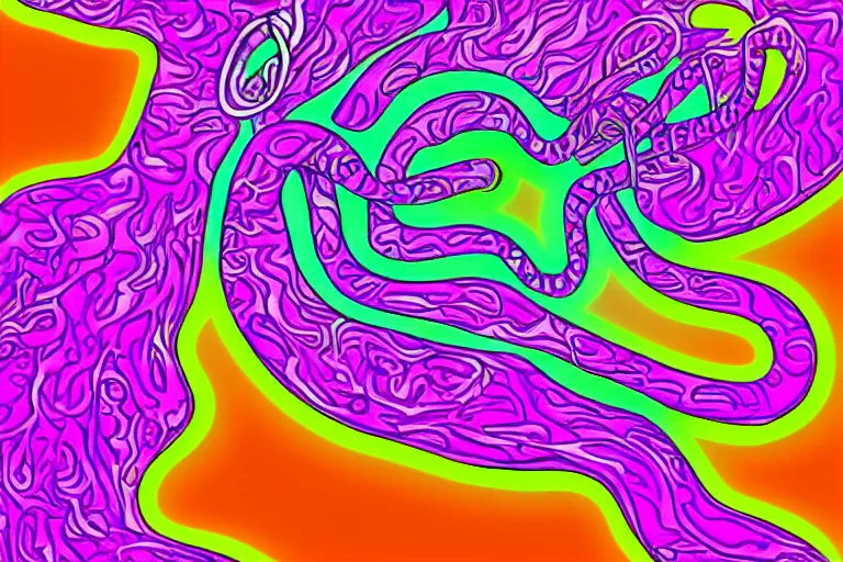 Image similar to digital art of a neon purple octopus floating in space by alex grey, neon outline, sharp lines, blurry background (arcylic), ((synthwave)),