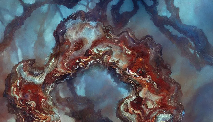 Image similar to kent williams plume agate aquatic horror shape diablo canyon rendered extremely detailed