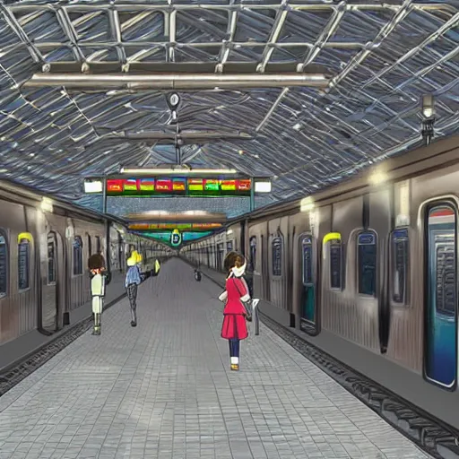 Prompt: train station in an anime