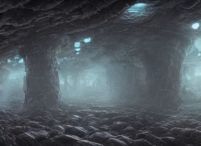 Image similar to matte painting of the inside of an alien hive,