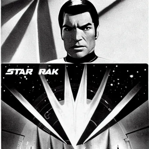 Image similar to Star Trek as a black and white 1950's sci-fi film