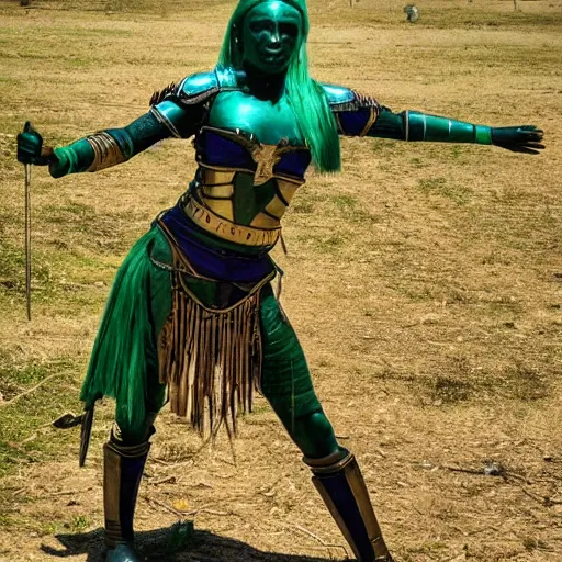 Image similar to photo of a female warrior with malachite armour