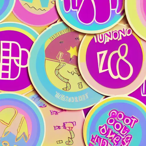 Prompt: cute random, 7 0 s disco stickers, pastel colours, 8 k
