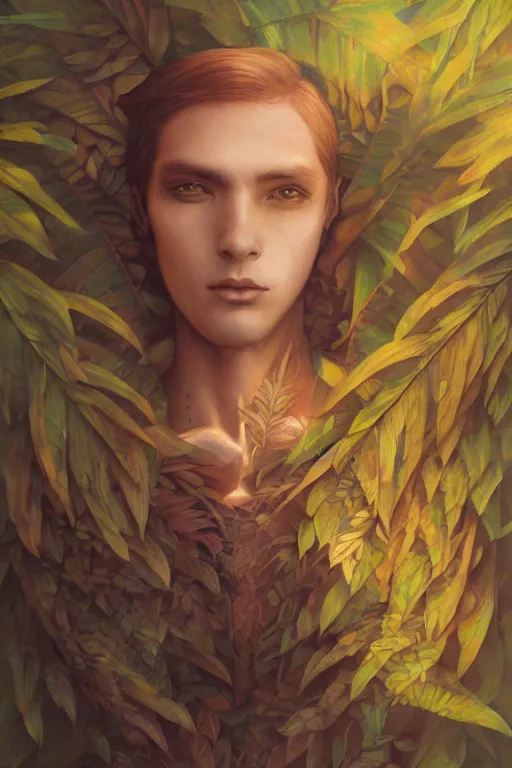 Image similar to portrait of a man made of a leaves, by artgerm, tom bagshaw, gerald brom, vaporwave colors, lo - fi colors, vaporwave, lo - fi, moody vibe, goth vibe, 4 k, hd,