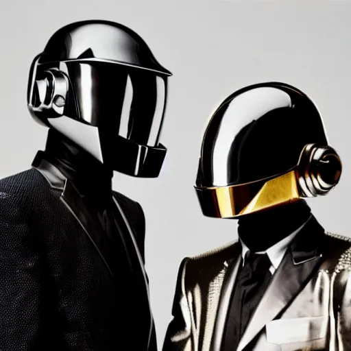 Prompt: An Alec Soth portrait photo of Daft Punk